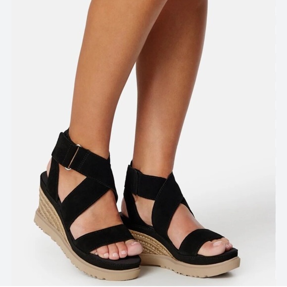 UGG Black and Tan Wedge Sandals